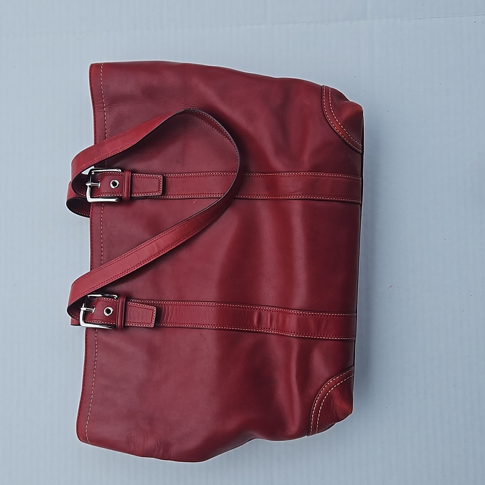 Red Leather Coach Hampton Tote Bag